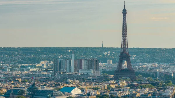 Eyfel Kulesi Fransa Ile Paris Timelapse Panoraması Kutsal Kalp Bazilikası — Stok fotoğraf