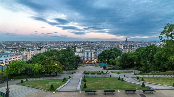 Vackra Paris Stadsbild Dag Till Natt Övergång Timelapse Sett Från — Stockfoto