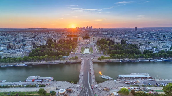 Sonnenuntergang Über Dem Trocadero Zeitraffer Mit Dem Palais Chaillot Vom — Stockfoto