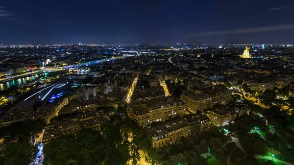 Εναέρια Νύχτα Timelapse Θέα Της Πόλης Του Παρισιού Και Σηκουάνα — Φωτογραφία Αρχείου