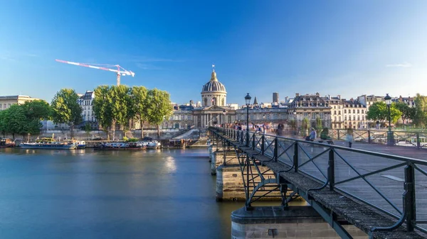 People Walk Bridge Arts River Seine Institute France Timelapse Sunset — Stock Photo, Image