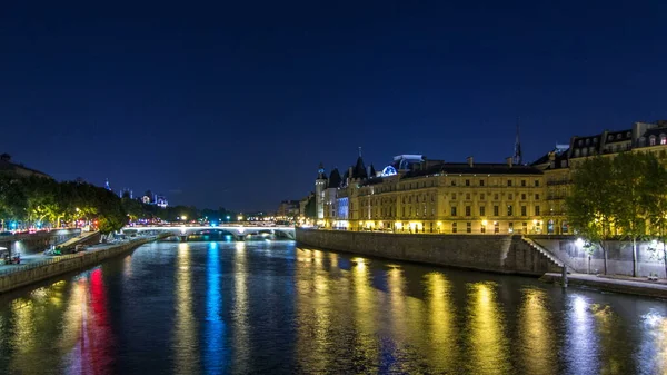 Cite Island View Conciergerie Castle Pont Change Seine River Timelapse — стоковое фото