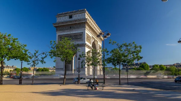 Den Triumfbågen Triumfbåge Stjärnan Timelapse Mest Berömda Monumenten Paris Står — Stockfoto