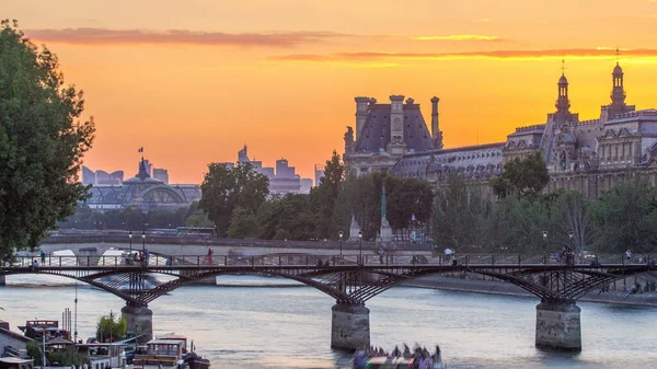 Δες Στο Pont Des Arts Στο Παρίσι Στο Ηλιοβασίλεμα Timelapse — Φωτογραφία Αρχείου