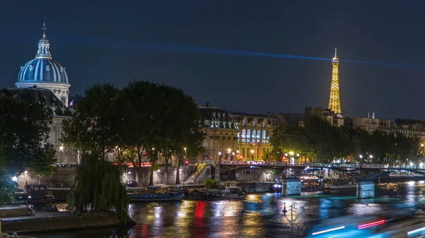 Río Sena Con Pont Des Arts Institut France Horario Nocturno —  Fotos de Stock