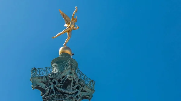 Column Statue Place Bastille Timelapse Paris Blue Sky Summer Day — Stock Photo, Image