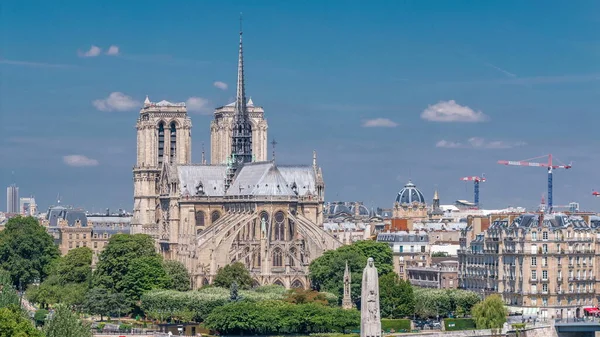 Panorama París Con Isla Cite Catedral Notre Dame París Timelapse — Foto de Stock