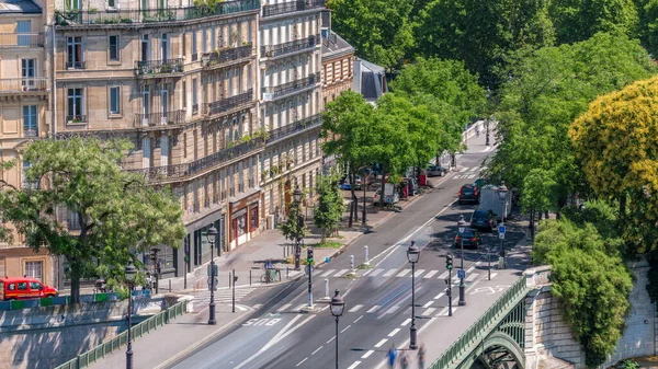 Panorama Paris Timelapse Com Tráfego Ponte Sully Vista Deck Observação — Fotografia de Stock