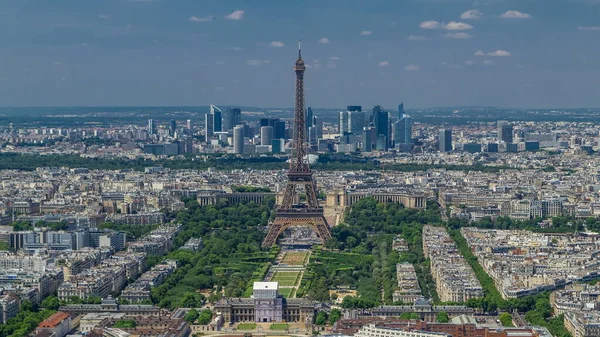 Montparnasse Kulesinden Eiffel Kulesi Defense Bölgesinin Paris Fransa Daki Arka — Stok fotoğraf