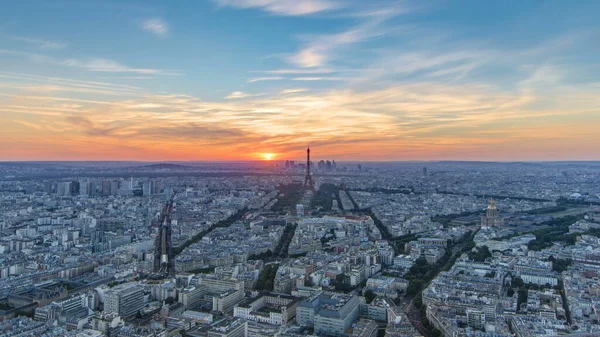 Panorama Von Paris Zeitraffer Bei Sonnenuntergang Blick Auf Den Eiffelturm — Stockfoto