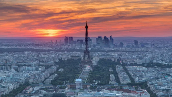 Panorama Paris Sunset Timelapse Eiffel Tower View Observation Deck Montparnasse — Stock Photo, Image