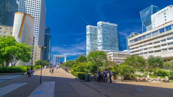 Skyscrapers Defense Timelapse Modern Business Residential Area Suburbs Paris France — Stock Photo, Image