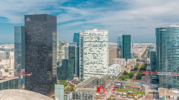 Flygfoto Över Paris Och Moderna Torn Timelapse Från Toppen Skyskrapor — Stockfoto