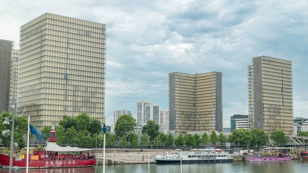 Veduta Del Timelapse Della Biblioteca Nazionale Francia Cui Quattro Edifici — Foto Stock