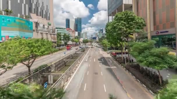 Doprava s automobily na ulici a městské scéně v centrální čtvrti Singapuru timelapse — Stock video