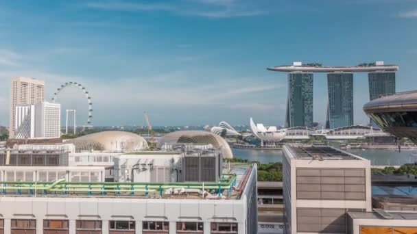 Vista aérea del área de Bahía Marina de Singapur timelapse con su distrito financiero y turístico — Vídeo de stock