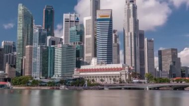 Business Financial Downtown City ve Skyscrapers Tower Building Marina Bay Timelapse, Singapur,
