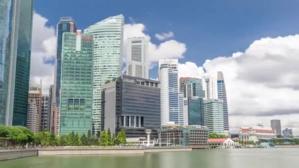 Business Financial Downtown City och skyskrapor Tower Building vid Marina Bay timelapse hyperlapse, Singapore, — Stockvideo