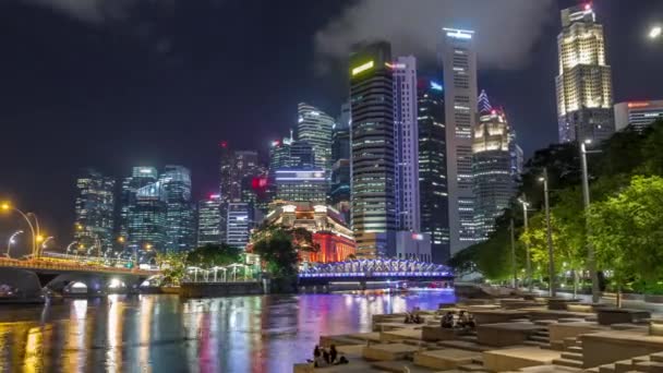 Business Financial Downtown City and Skyscrapers Tower Building at Marina Bay night timelapse hyperlapse, Singapur — Vídeo de stock