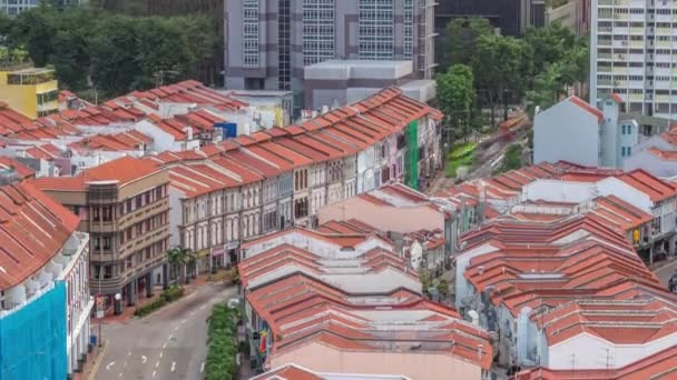 Vista aérea de lojas art deco ao longo da estrada Neil na área de Chinatown timelapse — Vídeo de Stock