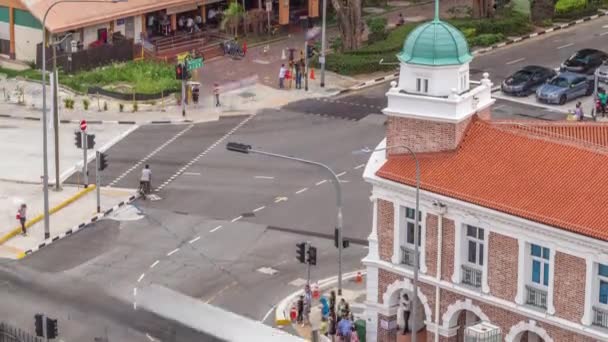 Légi kilátás kereszteződés és art deco üzletek mentén Neil út Chinatown terület timapse — Stock videók