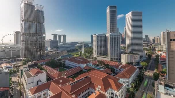 Um belo panorama da manhã com a área de Marina Bay e arranha-céus cidade horizonte aéreo timelapse . — Vídeo de Stock