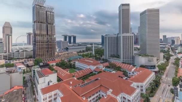 Panorama noturno com área de Marina Bay e arranha-céus cidade horizonte aéreo timelapse . — Vídeo de Stock