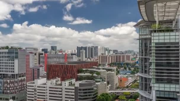 Línea del horizonte de Singapur con la calle Victoria y la Biblioteca Nacional hiperlapso de lapso de tiempo aéreo . — Vídeos de Stock