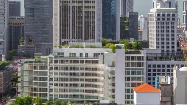 Beautiful green Victoria street with city buildings skyline aerial timelapse in Singapore — Stock Video