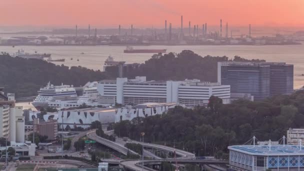 Singapore Cruise Centre es un timelapse aéreo terminal de cruceros — Vídeos de Stock