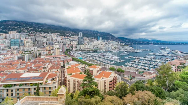 Monte Carlo Città Aerea Panoramica Timelapse Port Hercule Veduta Yacht — Foto Stock