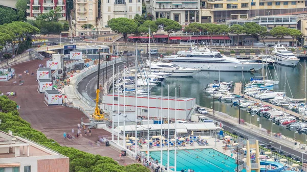 Piscina Sul Mare Monaco Timelapse Con Persone Edifici Sullo Sfondo — Foto Stock