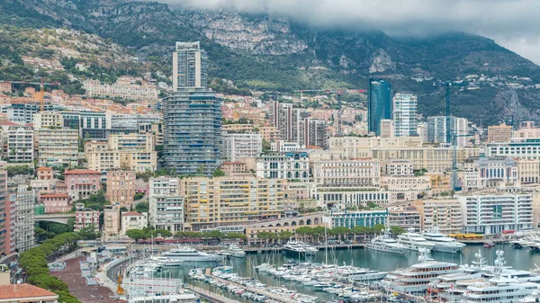 Monte Carlo Città Aerea Panoramica Timelapse Port Hercule Veduta Yacht — Foto Stock