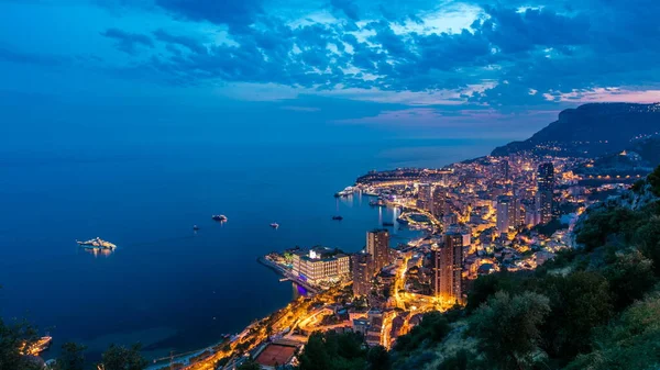 Вид Вершины Монако Большой Дороги Corniche День Ночь Переход Timelapse — стоковое фото