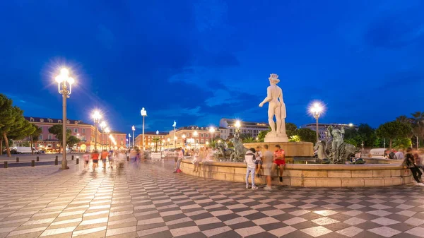 Fountain Soleil Place Massena Square Nice Day Night Transition Timelapse — Stock Photo, Image