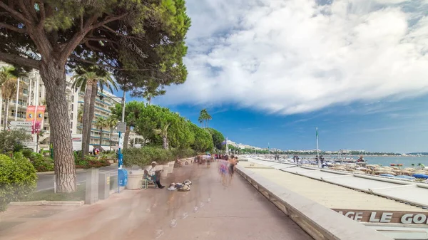 People Walking Embankment Famous Croisette Boulevard Timelapse French Riviera Green — Stock Photo, Image