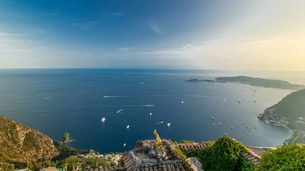 Scenic Timelapse View Mediterranean Coastline Medieval Houses Top Town Eze — Stock Photo, Image