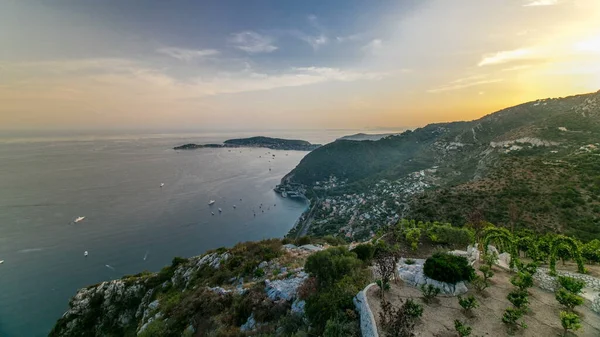 Scenic Timelapse View Mediterranean Coastline Medieval Houses Top Town Eze — Stock Photo, Image