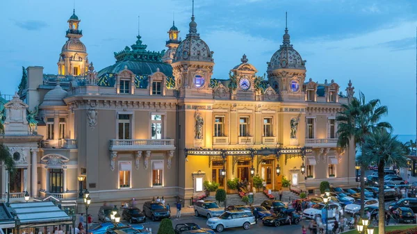 Grand Casino Monte Carlo Dia Noite Transição Timelapse Mônaco Edifício — Fotografia de Stock