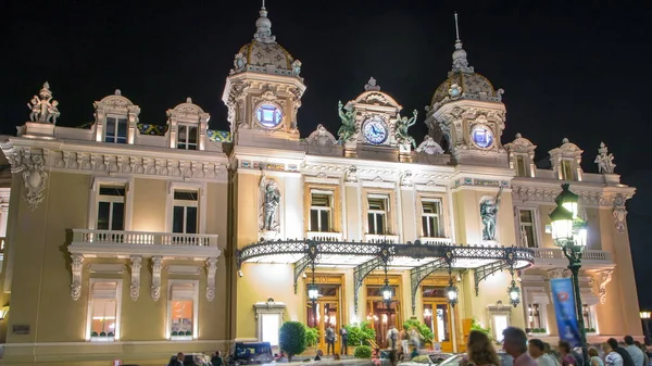 Grand Casino Monte Carlo Night Timelapse Mônaco Edifício Histórico Vista — Fotografia de Stock