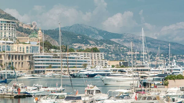 Monte Carlo Luftpanorama Time Lapse Udsigt Luksusyachter Både Historiske Bygninger - Stock-foto