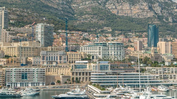 Monte Carlo Città Aerea Panoramica Timelapse Vista Yacht Lusso Barche — Foto Stock