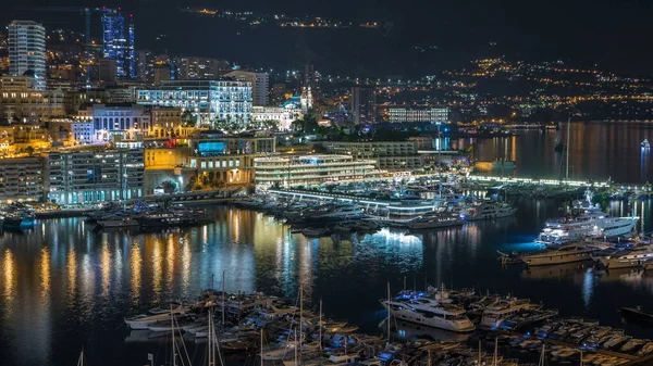 Panorama Monte Carlo Timelapse Night Observdeck Village Monaco Port Hercules — стоковое фото