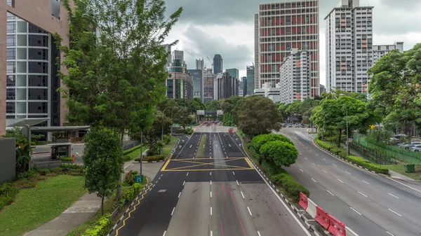 Provoz Auty Ulici Městské Scéně Centrální Čtvrti Singapuru Letecké Timelapse — Stock fotografie