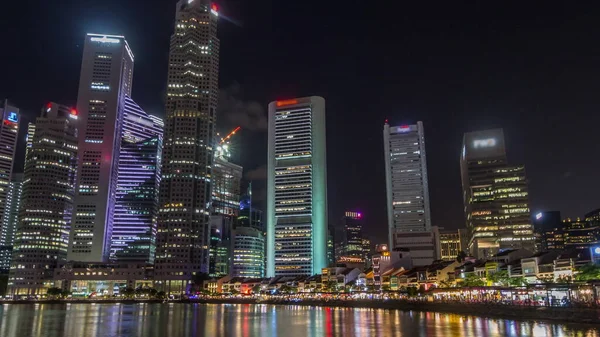 Singapur Nabrzeże Wysokimi Drapaczami Chmur Centralnej Dzielnicy Biznesowej Boat Quay — Zdjęcie stockowe