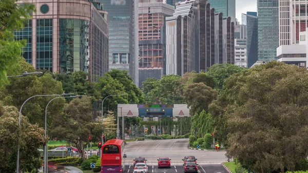 Provoz Auty Ulici Městské Scéně Centrální Čtvrti Singapuru Letecké Timelapse — Stock fotografie