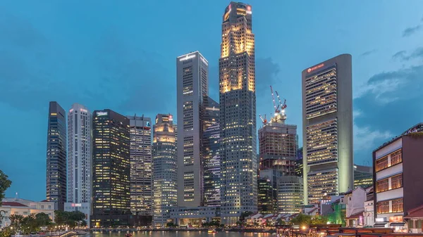 Singapore Kaj Med Höga Skyskrapor Centrala Affärsdistriktet Boat Quay Dag — Stockfoto