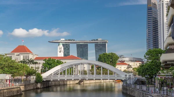 Skyline Singapore Financial District Elgin Bridge Singapore River Timelapse Hyperlapse — стокове фото