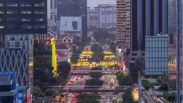 Singapur Merkez Bölgesindeki Caddelerde Şehir Merkezinde Arabalarla Trafik Günden Geceye — Stok fotoğraf