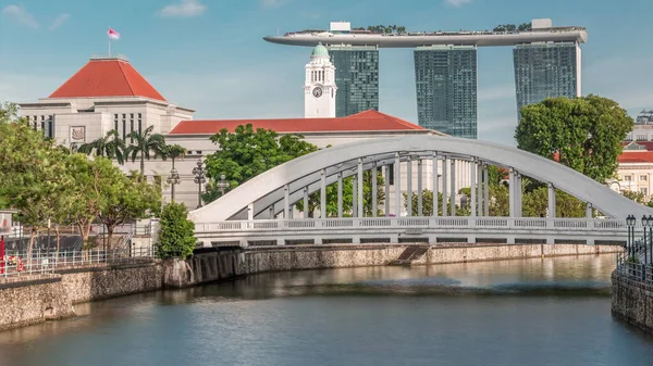 Skyline Van Singapore Financieel District Marina Baai Achter Elgin Bridge — Stockfoto